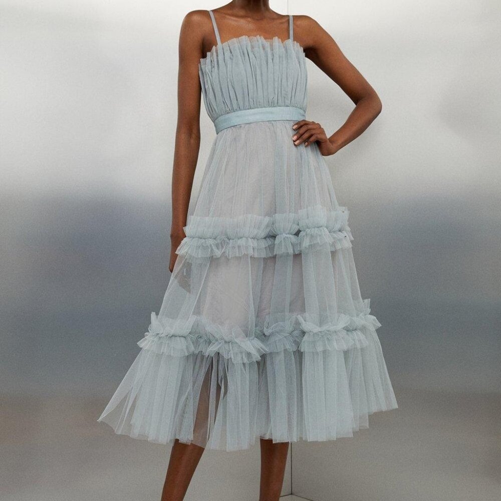 Karen Millen Blue Tulle Midi Dress